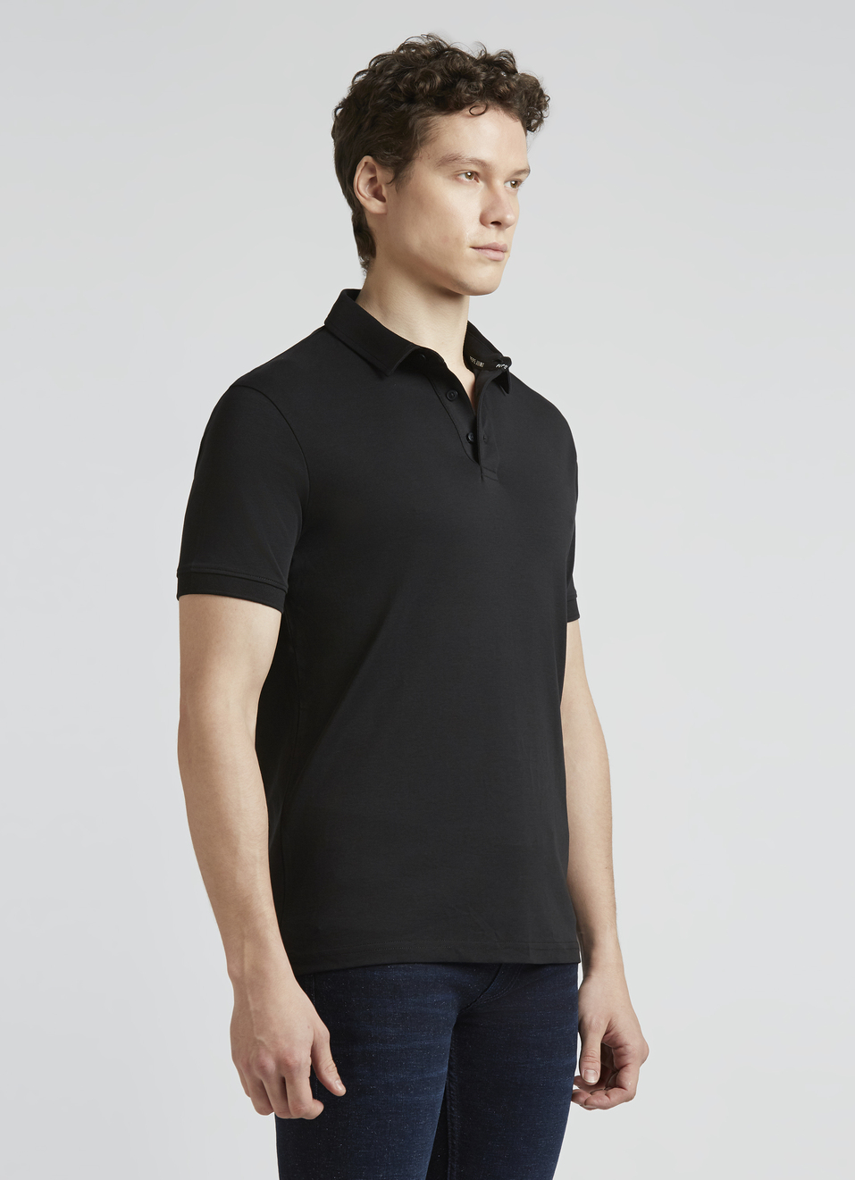 Black Short Sleeve Stretch Polo, , large image number 3