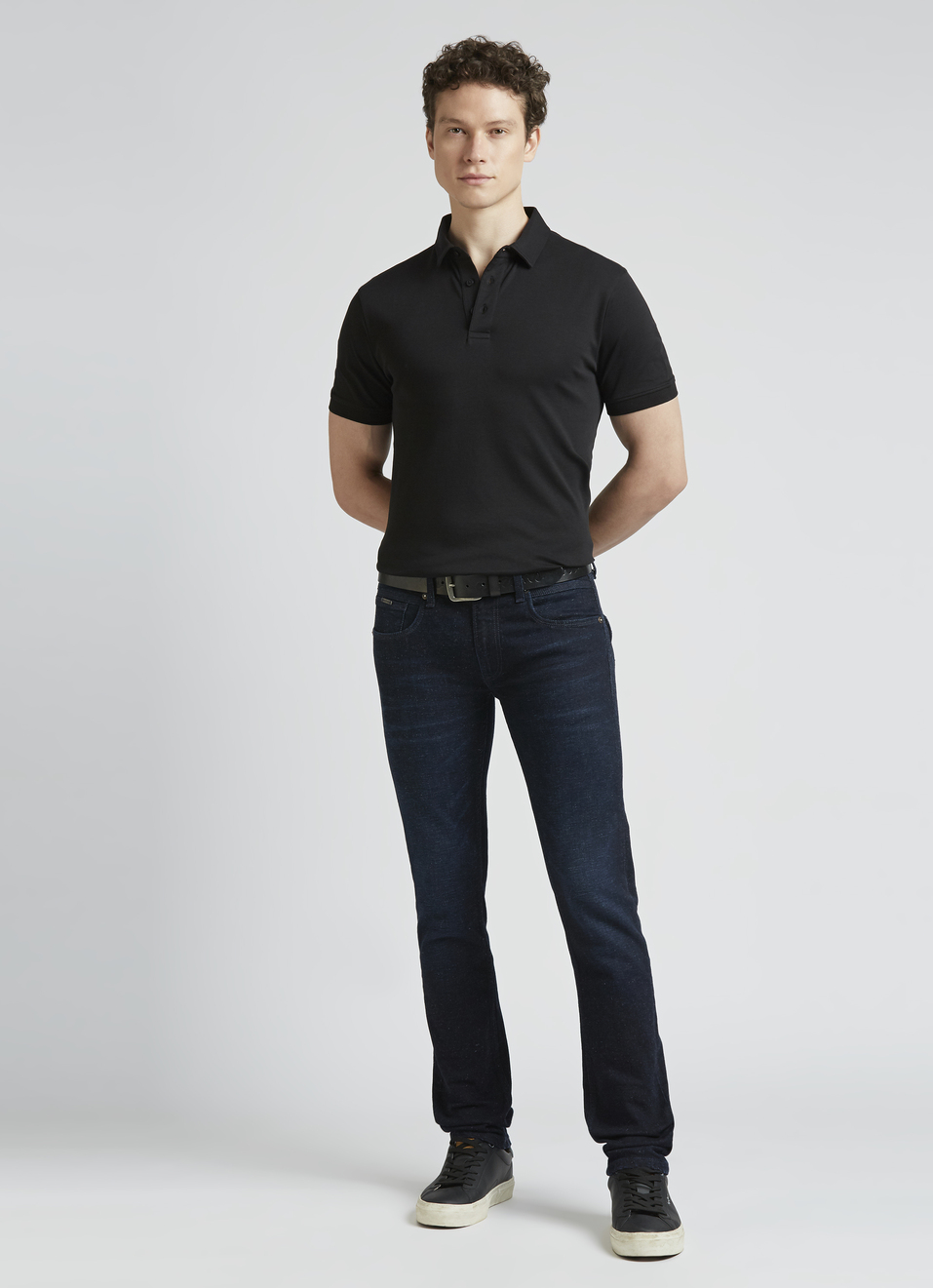 Black Short Sleeve Stretch Polo, , large image number 5