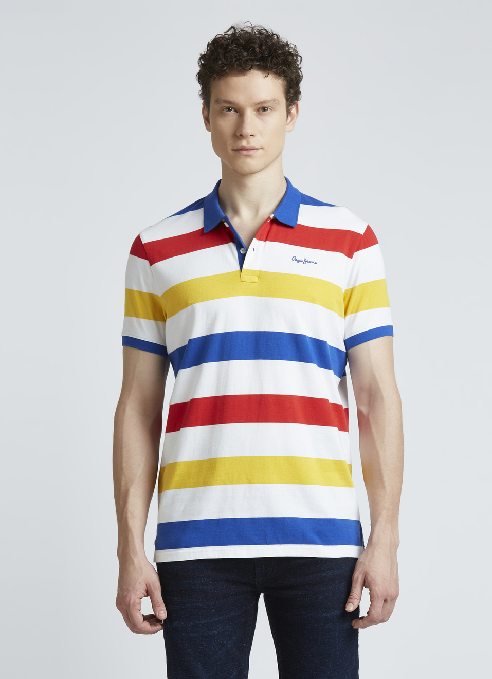 Blue Stripes Short Sleeve Polo, , large image number 1
