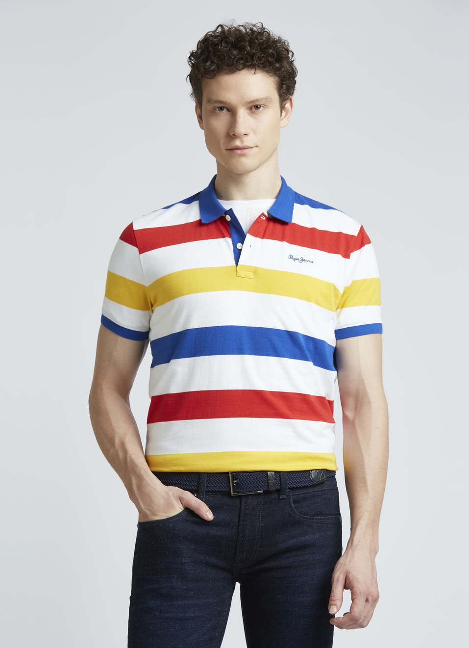 Blue Stripes Short Sleeve Polo, , large image number 0