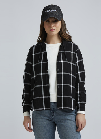 Black Check Full Sleeve Hooded Shirt