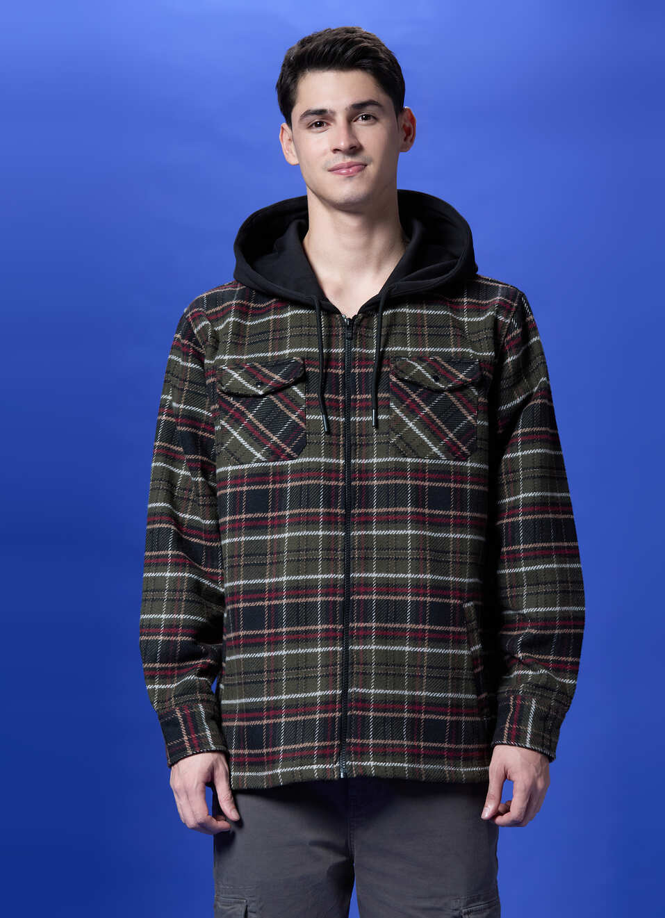 Olive Check Full Sleeve Shacket, , large image number 1