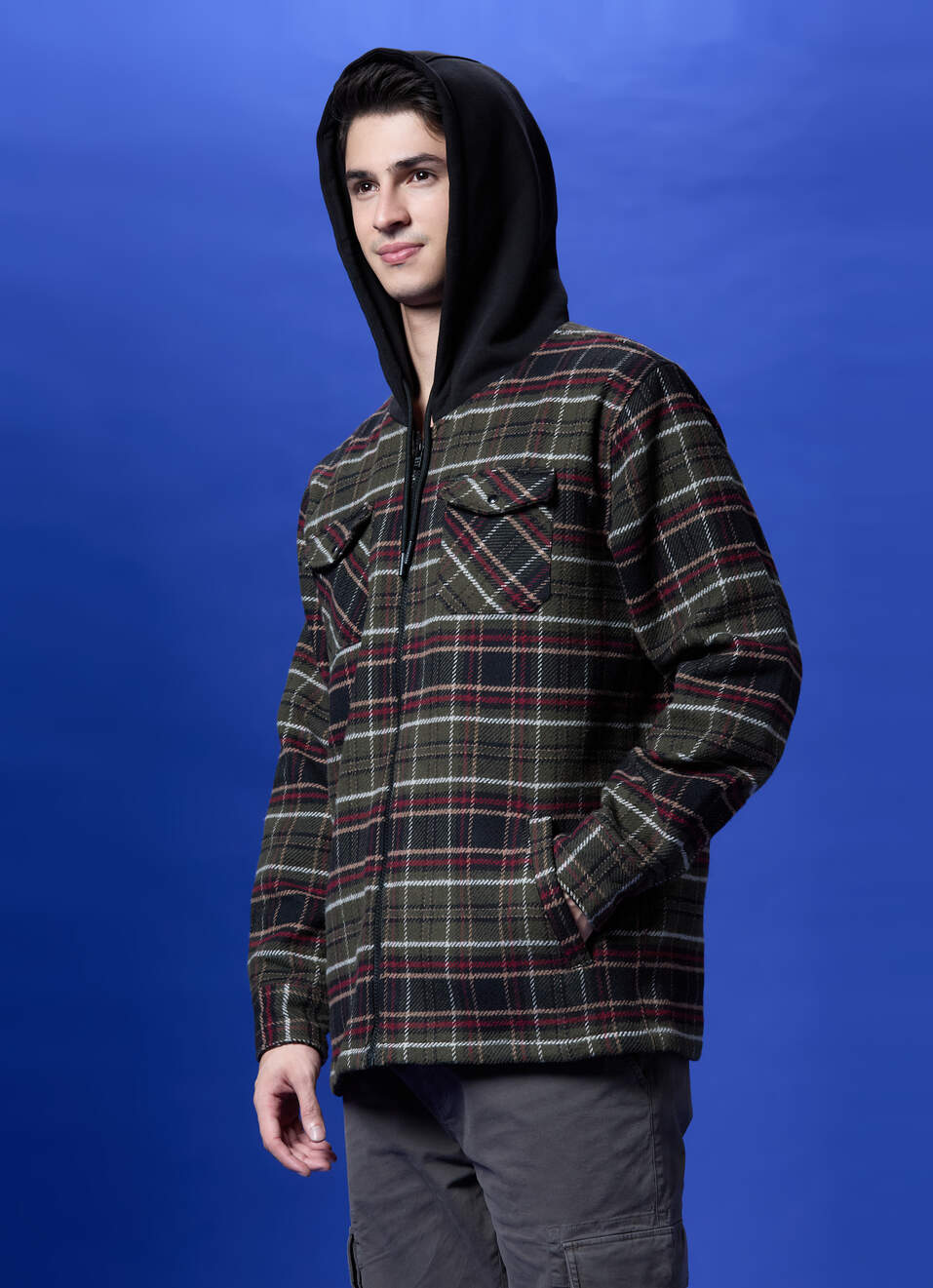 Olive Check Full Sleeve Shacket, , large image number 3