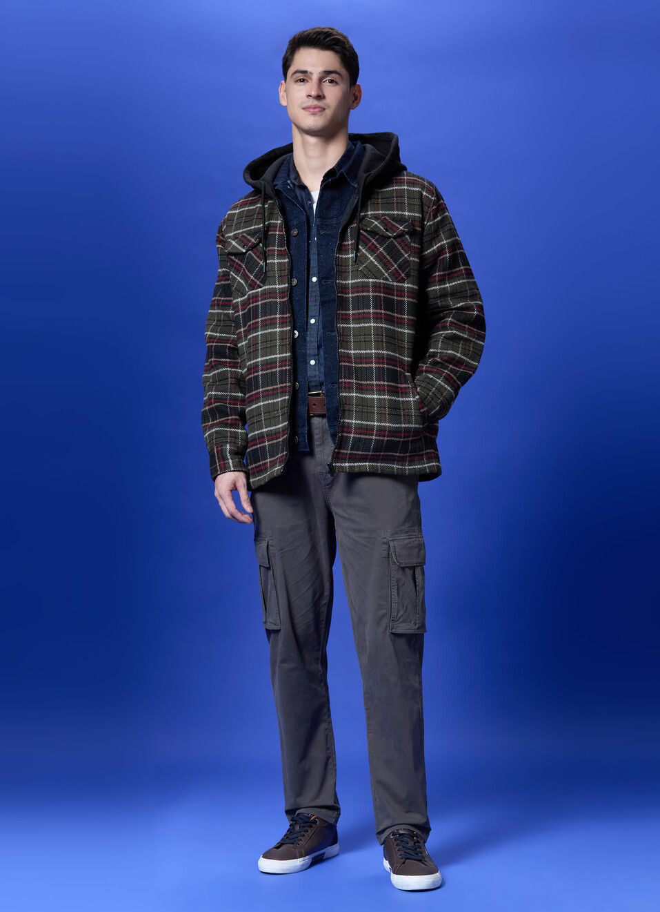 Olive Check Full Sleeve Shacket, , large image number 5