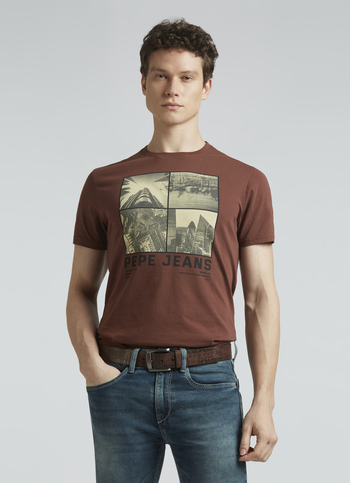 Brown Photographic Print Short Sleeve T-shirt