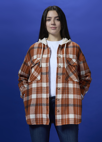 Brown Check Full Sleeve Oversized Shacket