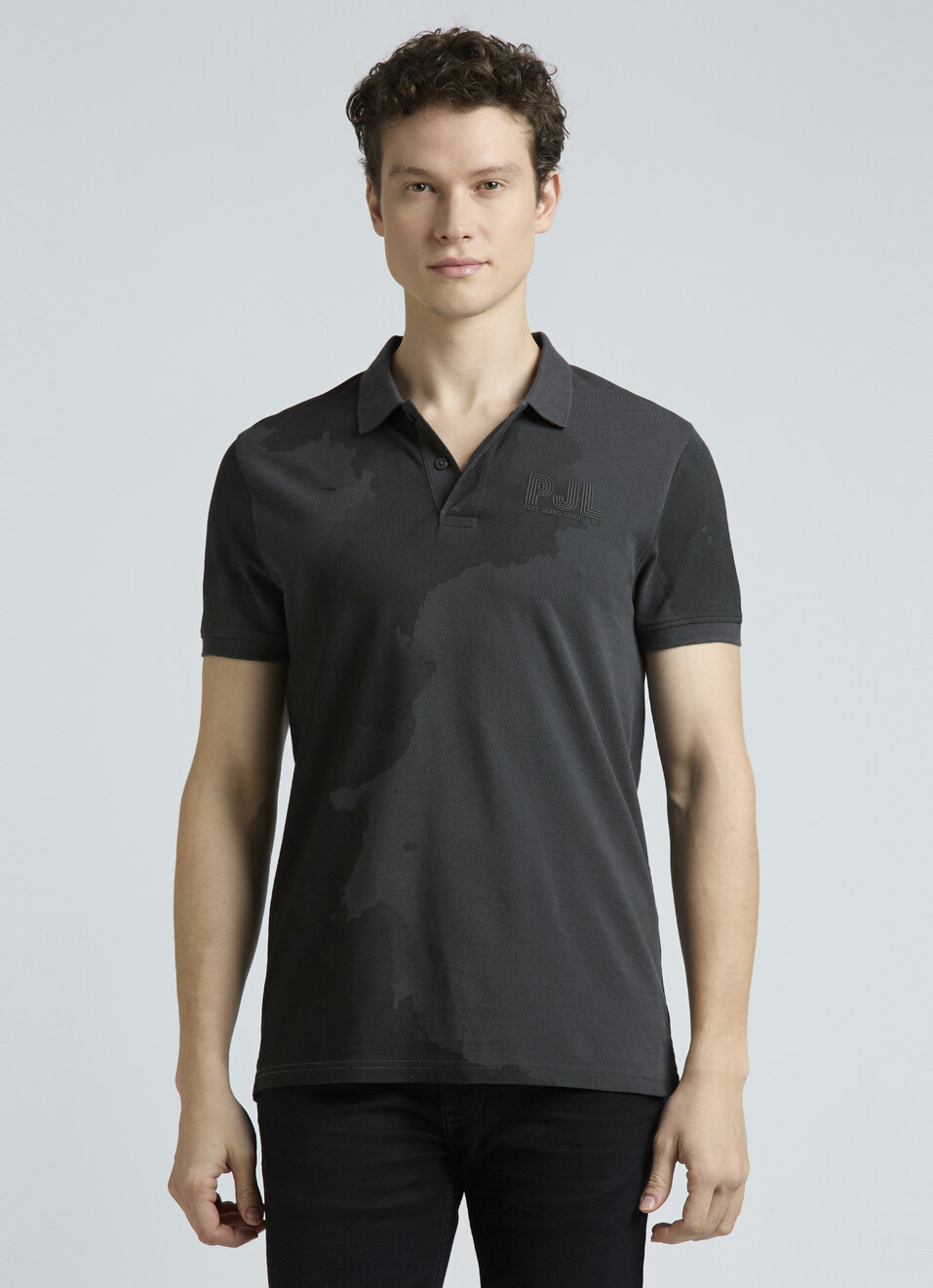 Grey Graphic Print Short Sleeve Polo, , large image number 1
