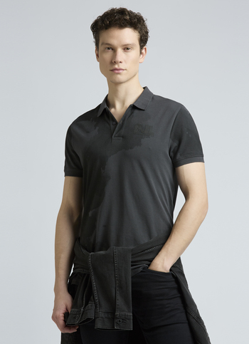 Grey Graphic Print Short Sleeve Polo