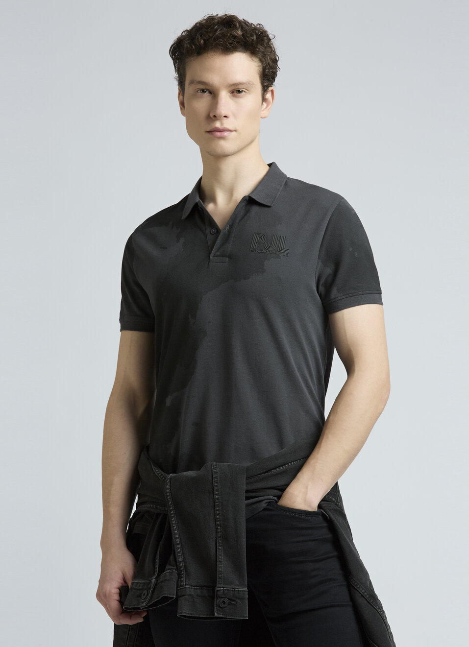 Grey Graphic Print Short Sleeve Polo, , large image number 0