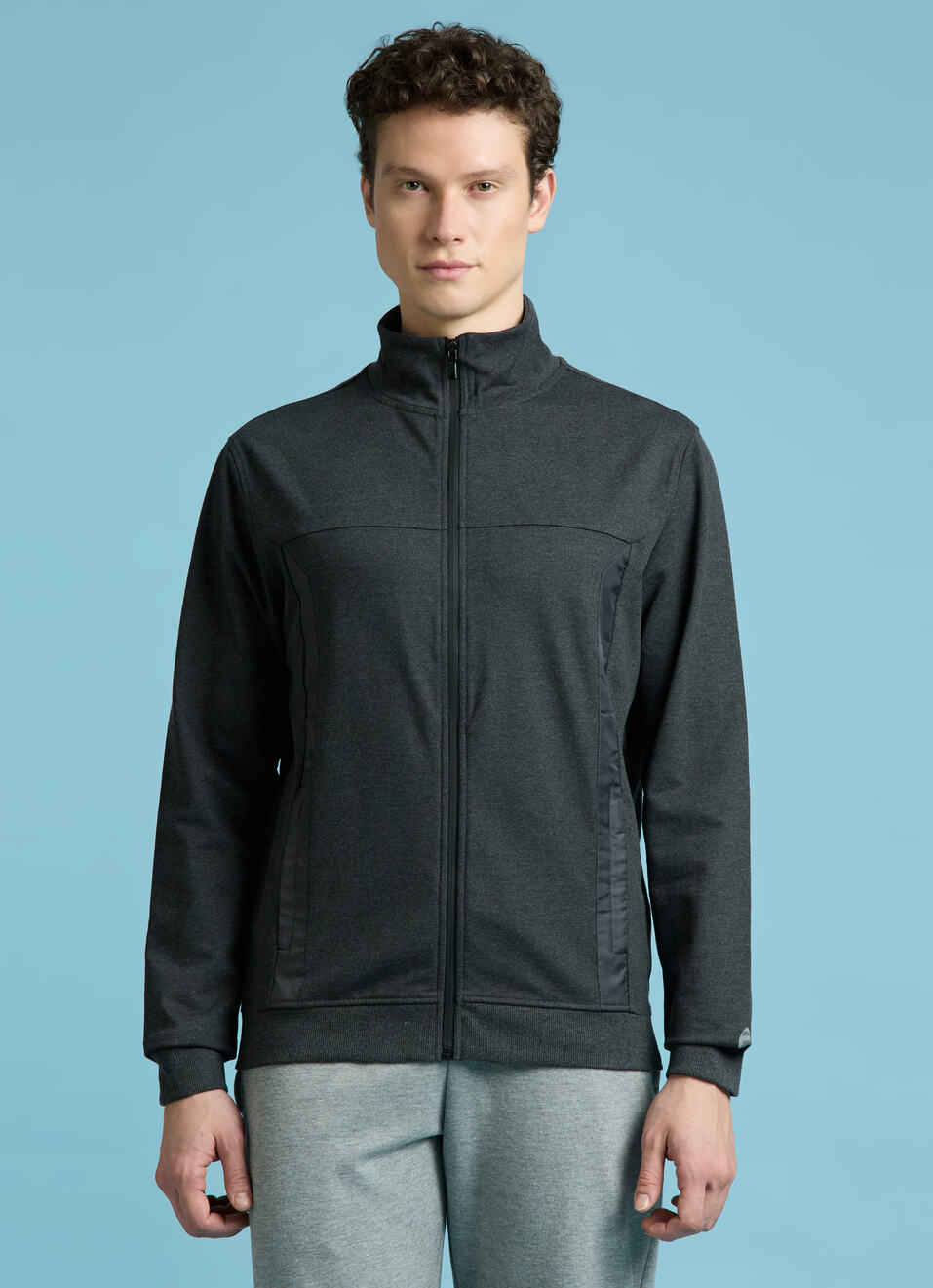 Grey Full Sleeves Stretch Sweatshirt, , large image number 1