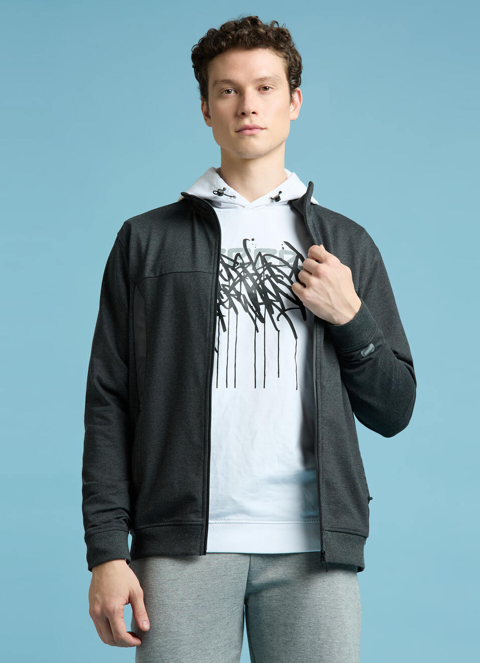 Grey Full Sleeves Stretch Sweatshirt, , large image number 0