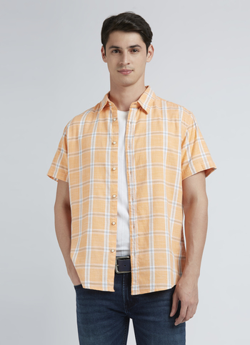 Orange Check Short Sleeve Shirt