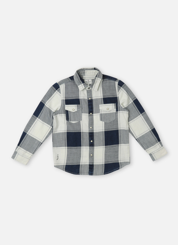 Boys White Check Full Sleeve Shirt