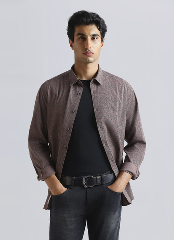 Brown Floral Print Full Sleeve Shirt