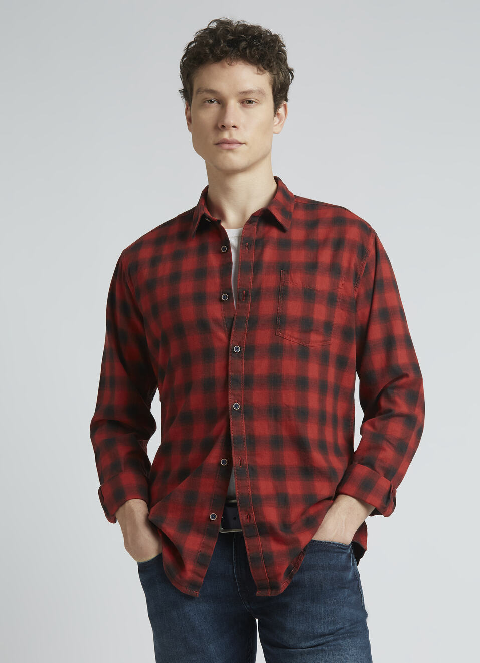 Rust Checks Cotton Tencel Full Sleeve Shirt, , large image number 0