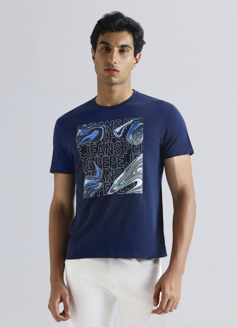 Navy Graphic Print Short Sleeve T-shirt, , large image number 1