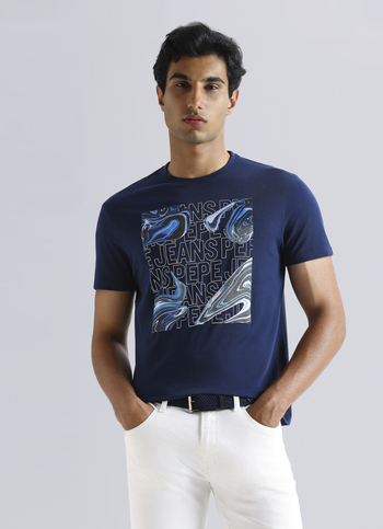 Navy Graphic Print Short Sleeve T-shirt
