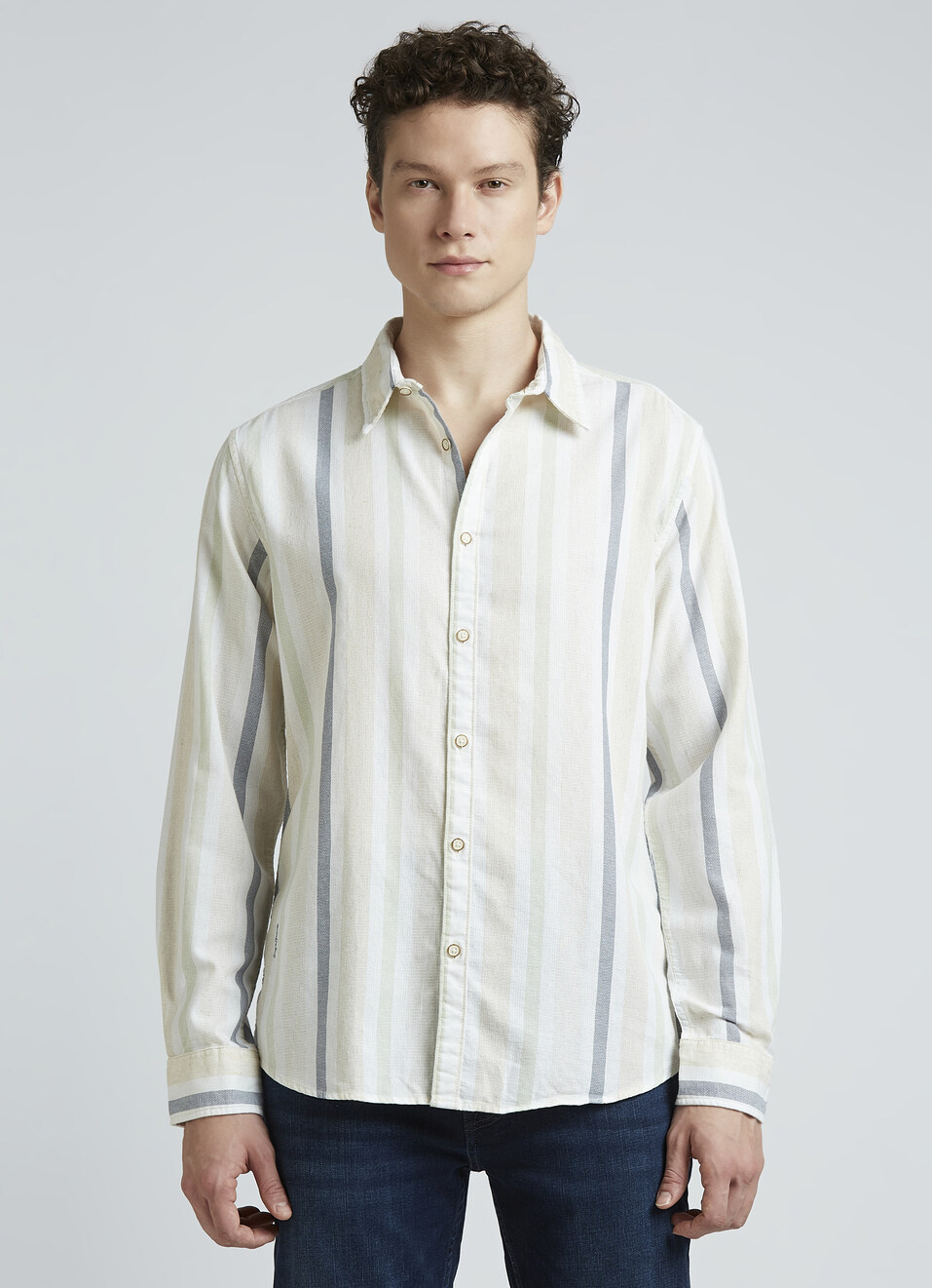 Beige Stripes Full Sleeve Shirt, , large image number 1