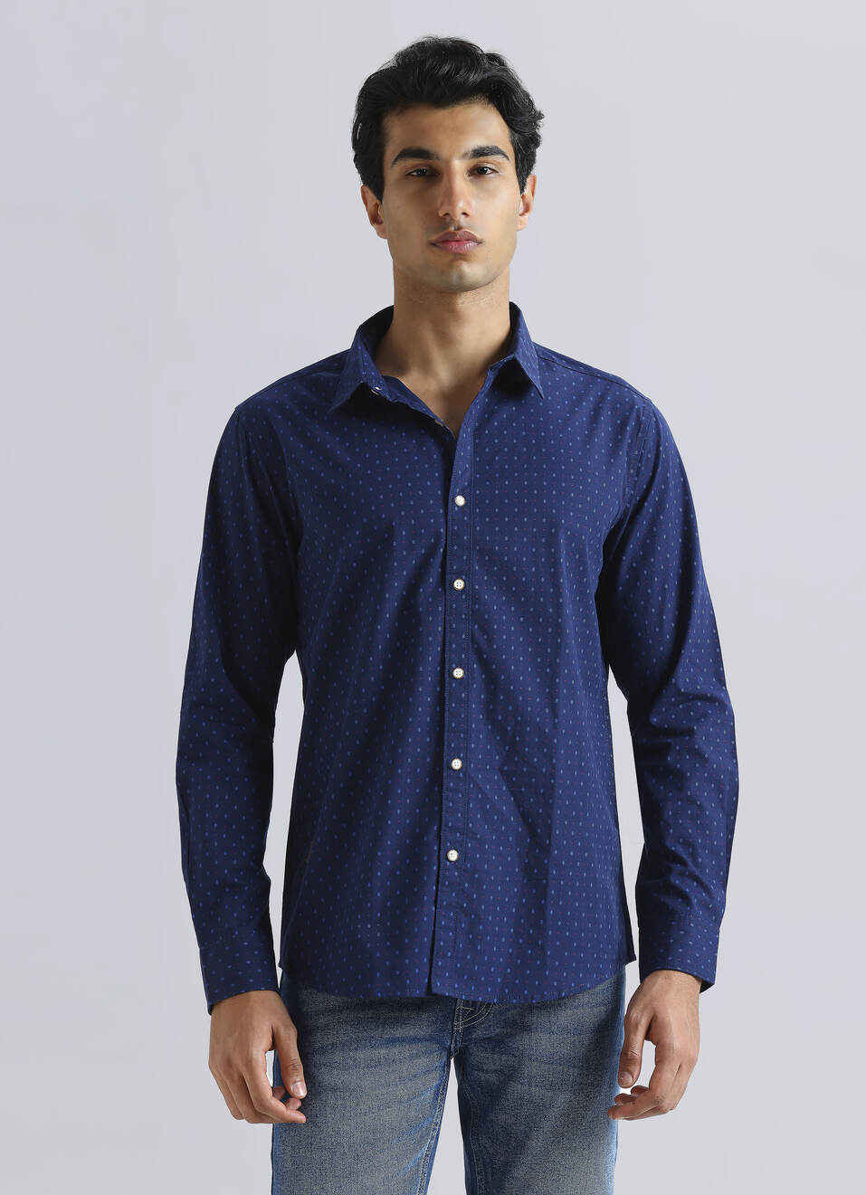 Blue Geometric Print Full Sleeve Shirt, , large image number 1