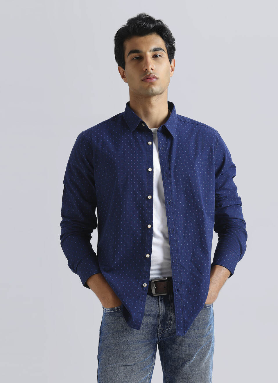 Blue Geometric Print Full Sleeve Shirt, , large image number 0