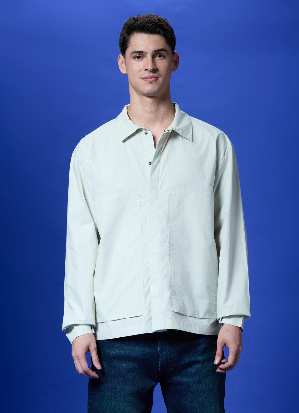 Green Full Sleeve Oversized Shirt, , large image number 1