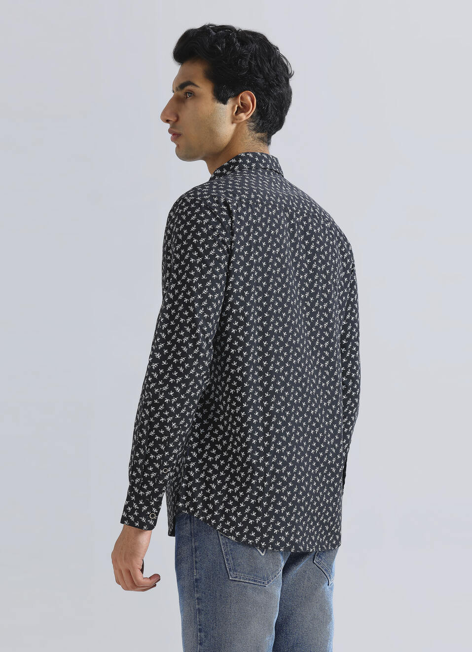 Black Leaf Print Full Sleeve Shirt, , large image number 2
