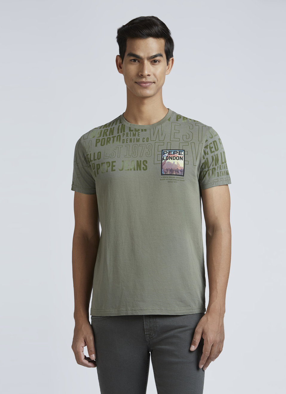 Green Typographic Print Short Sleeve T-shirt, , large image number 1