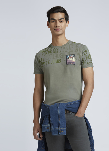 Green Typographic Print Short Sleeve T-shirt