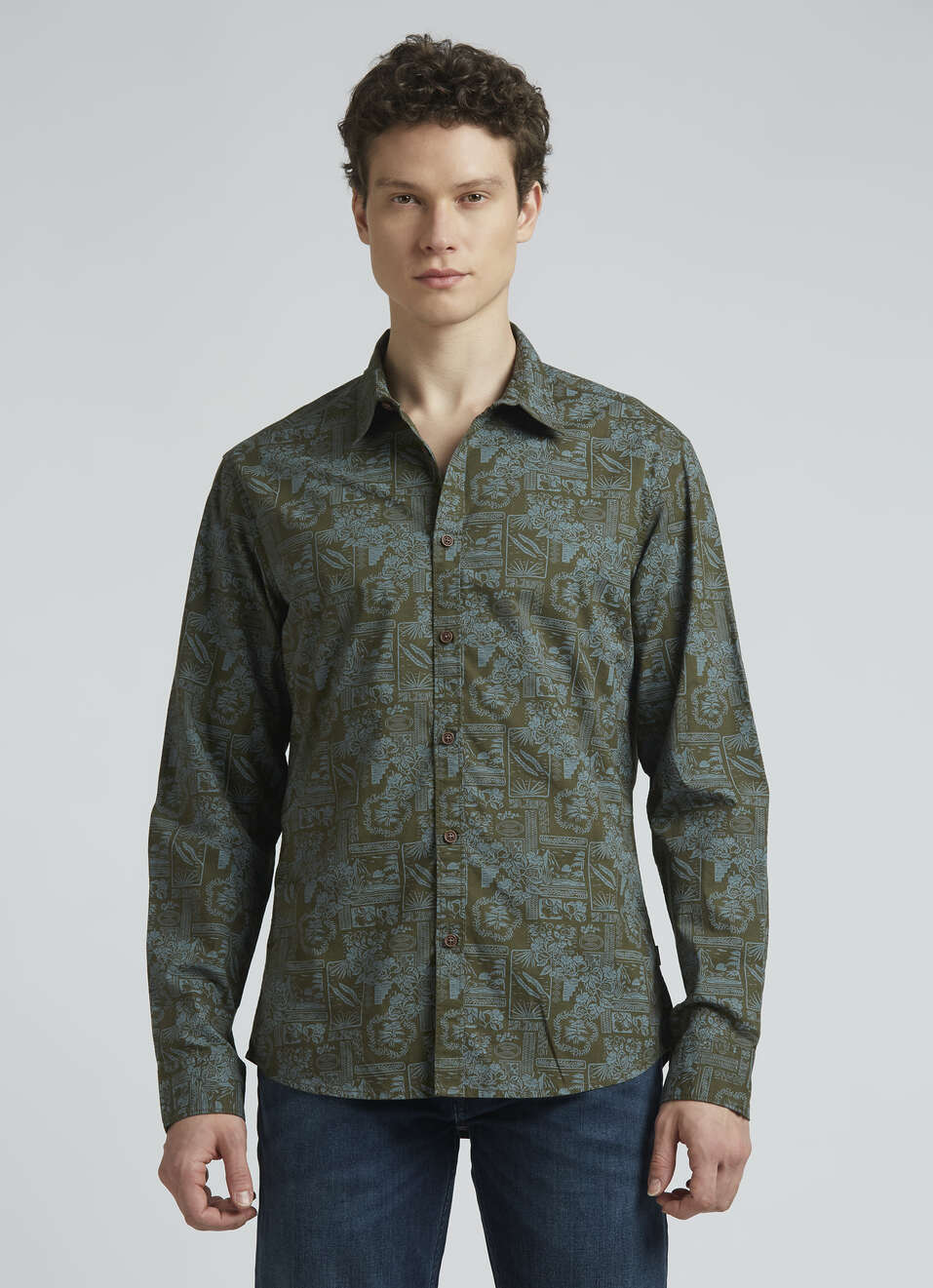Olive Botanical Print Full Sleeve Shirt, , large image number 1