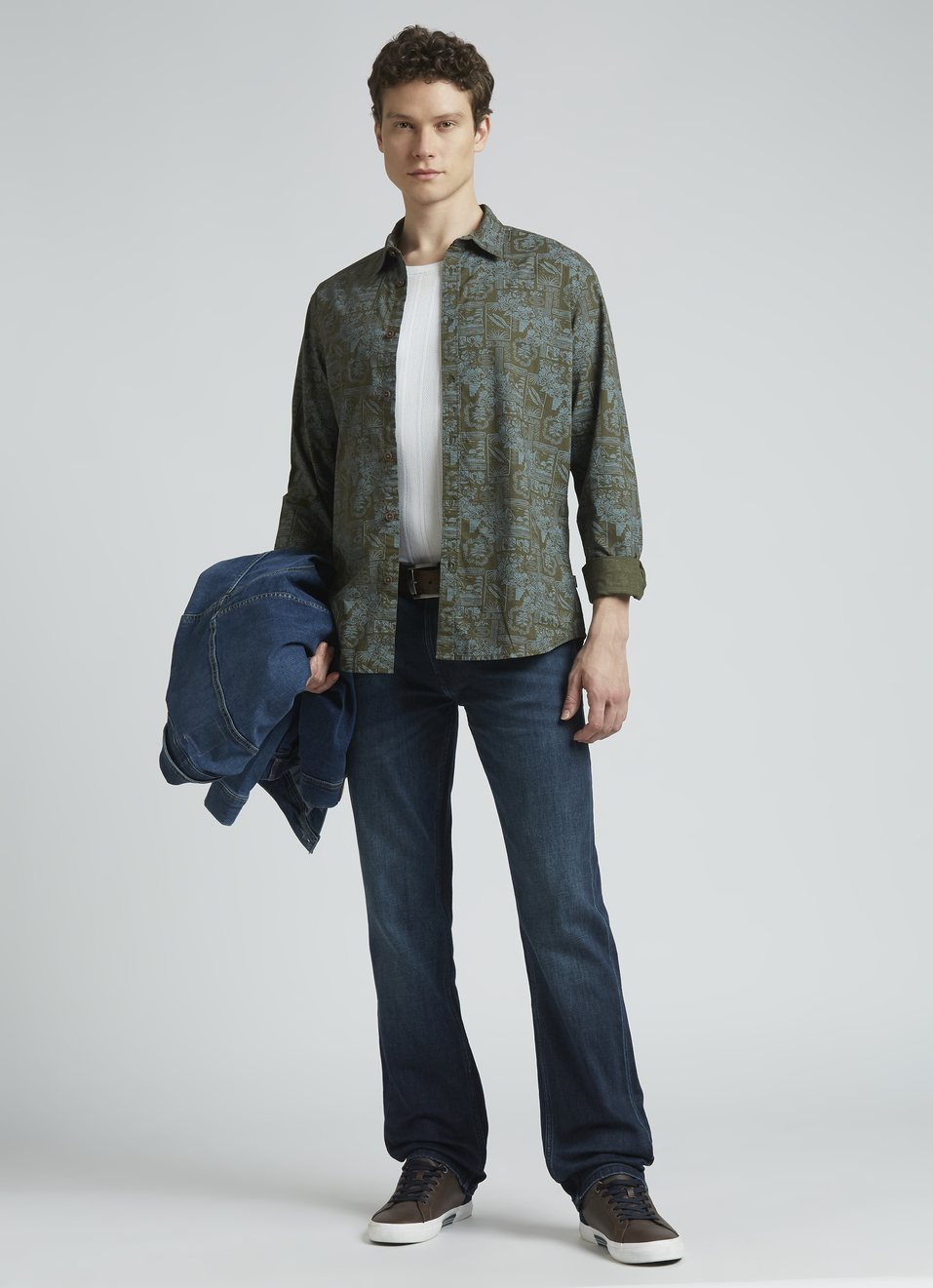 Olive Botanical Print Full Sleeve Shirt, , large image number 5