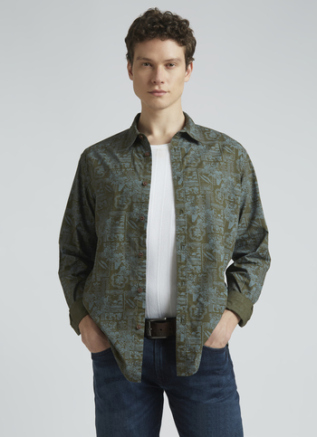 Olive Botanical Print Full Sleeve Shirt
