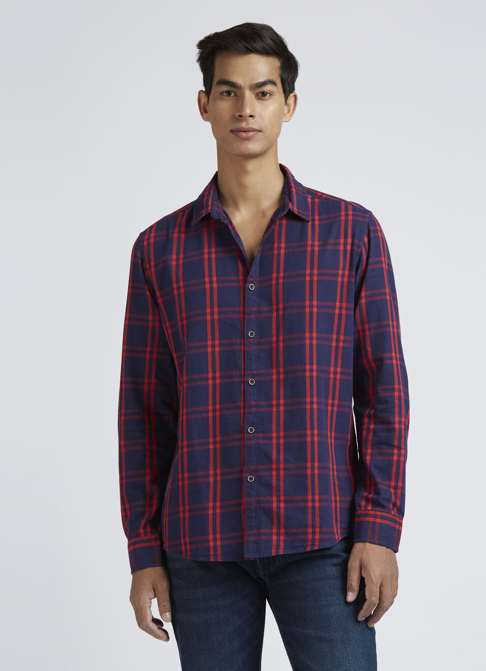 Navy Checks Full Sleeves Shirt, , large image number 1
