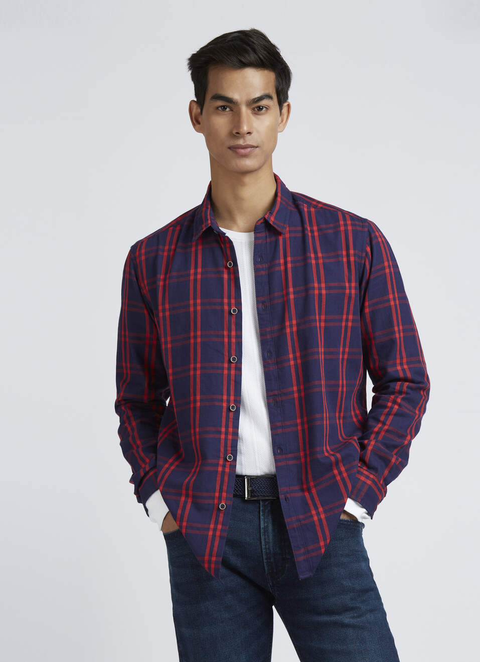 Navy Checks Full Sleeves Shirt, , large image number 0