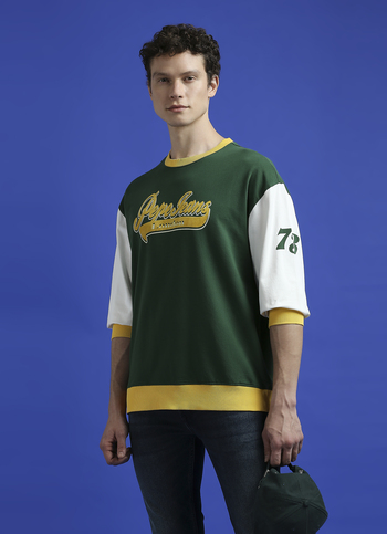 Green Flock Print Full Sleeve Oversized Sweatshirt