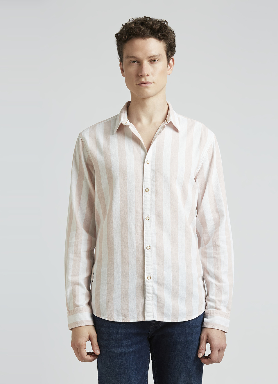 Pink Open Structure Stripe Full Sleeve Shirt, , large image number 1