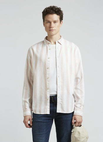 Pink Open Structure Stripe Full Sleeve Shirt