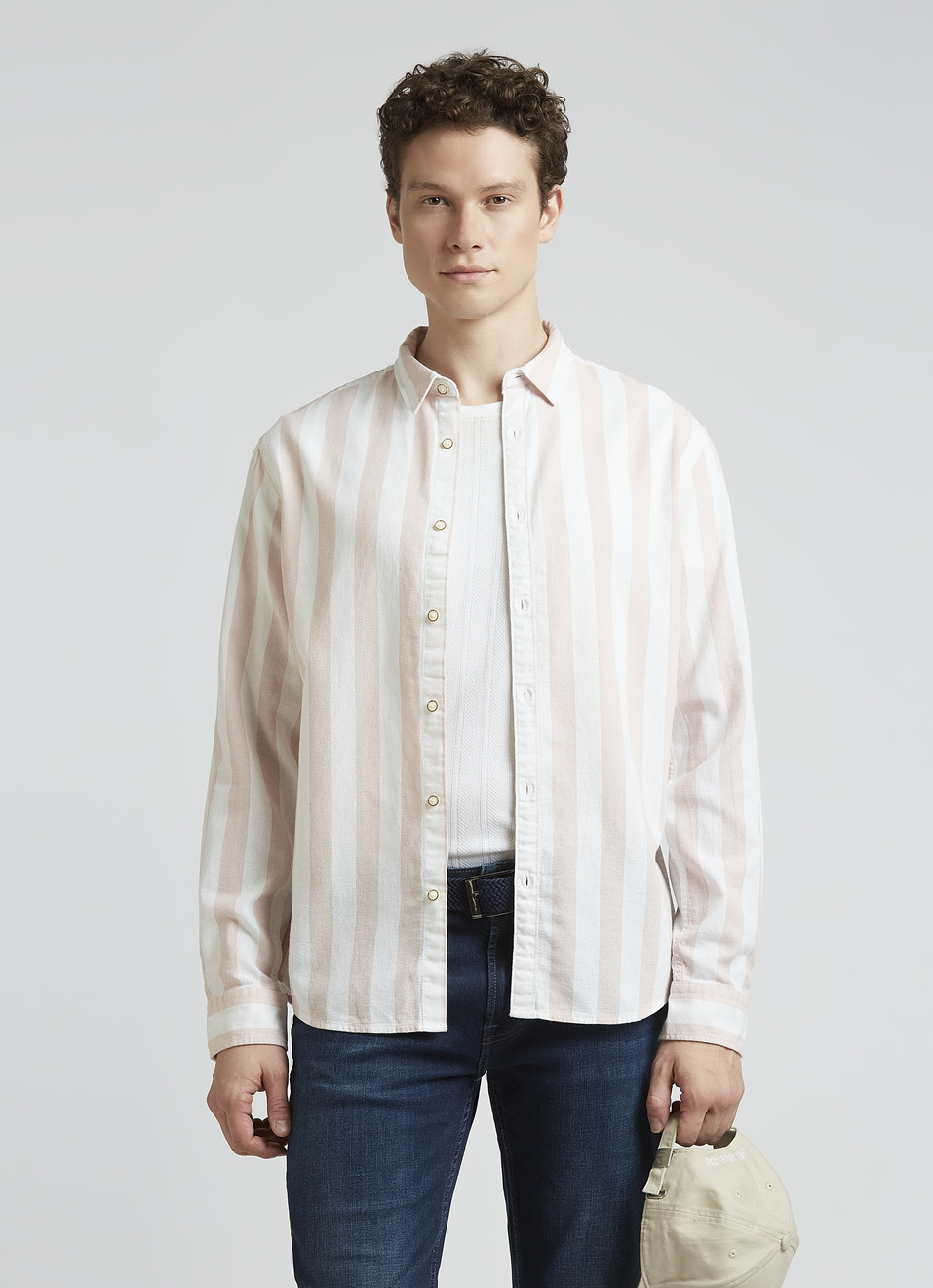 Pink Open Structure Stripe Full Sleeve Shirt, , large image number 0