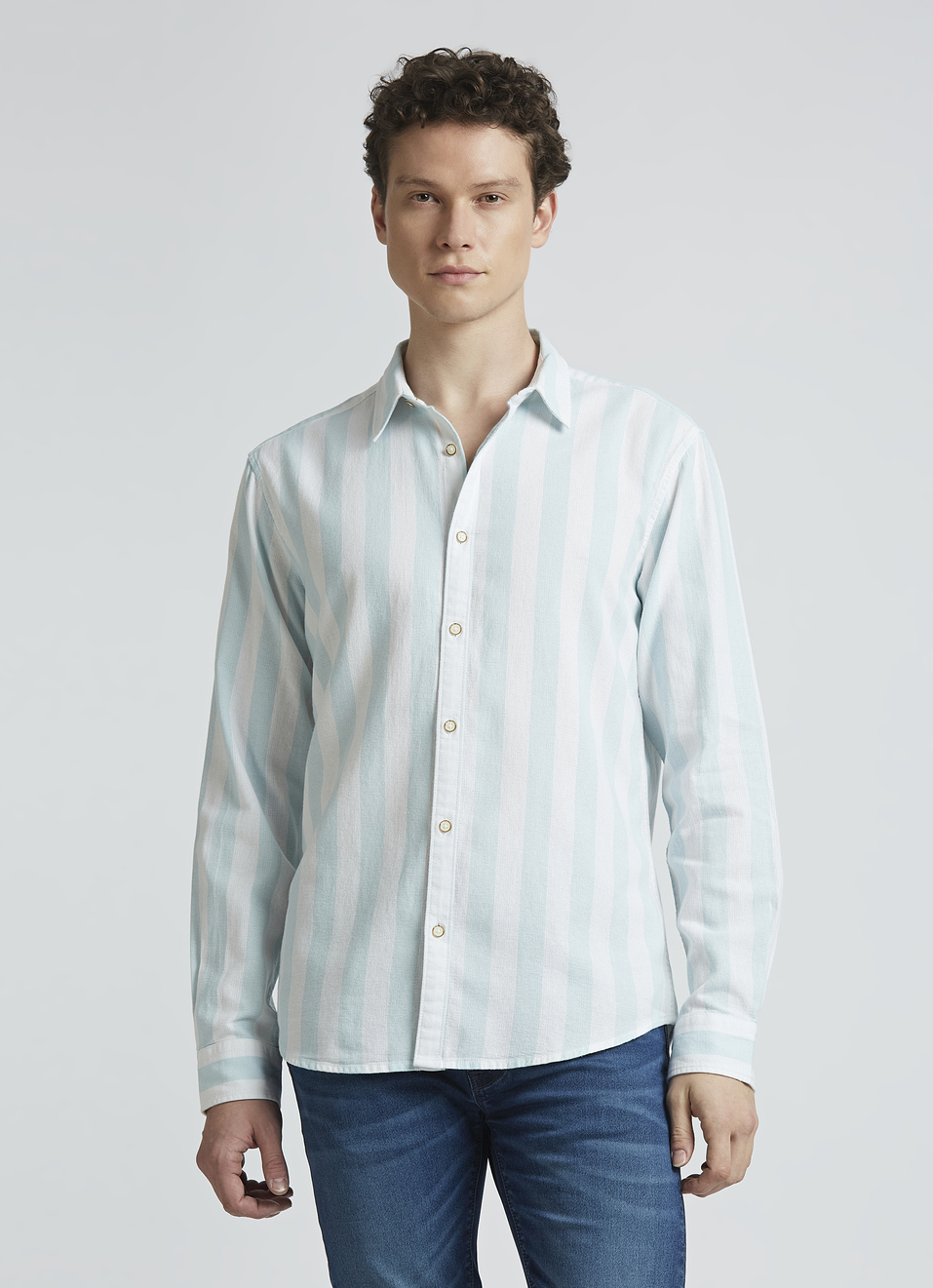 Blue Open Structure Stripes Full Sleeve Shirt, , large image number 1