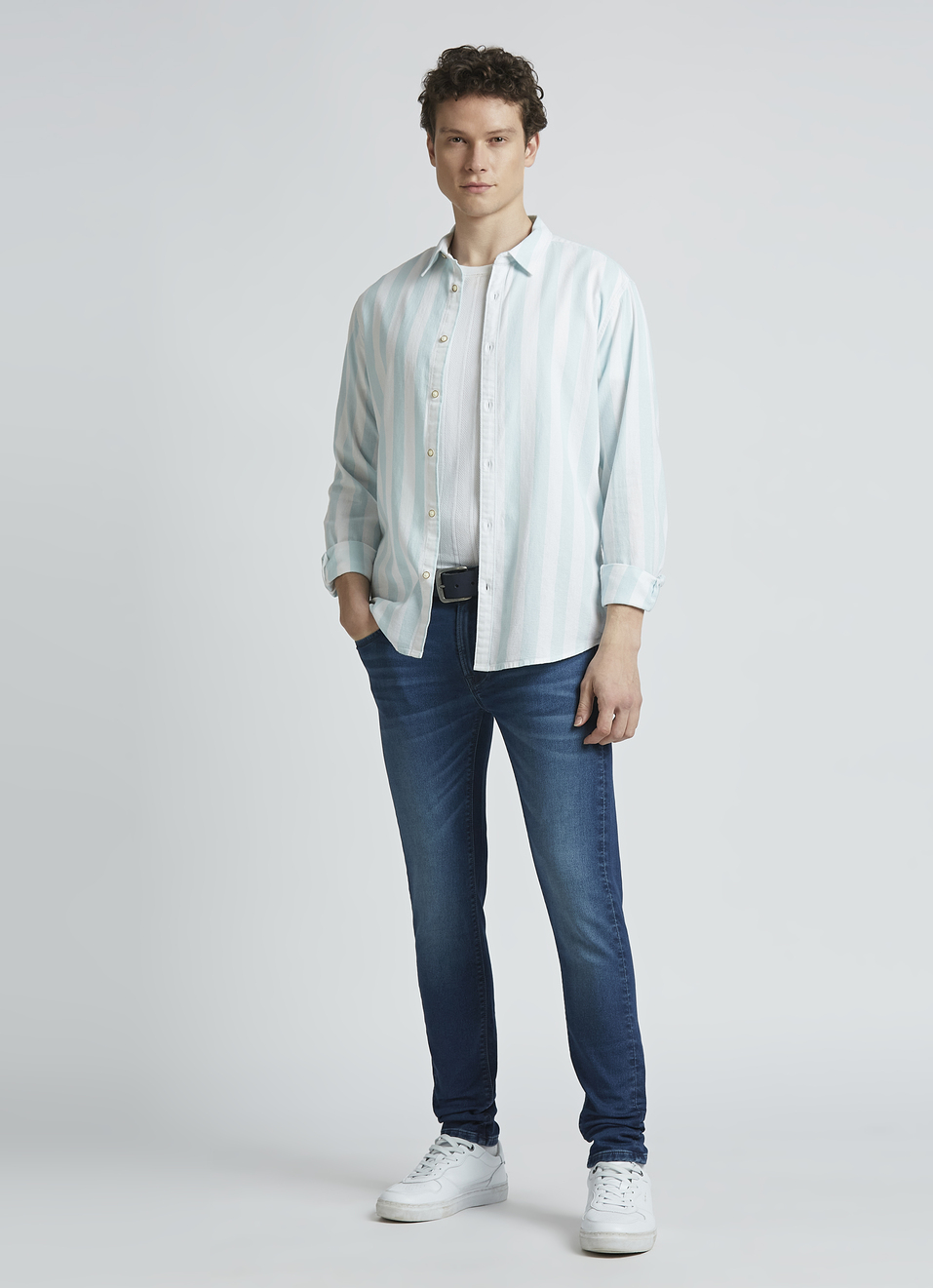 Blue Open Structure Stripes Full Sleeve Shirt, , large image number 5