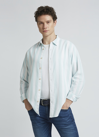 Blue Open Structure Stripes Full Sleeve Shirt