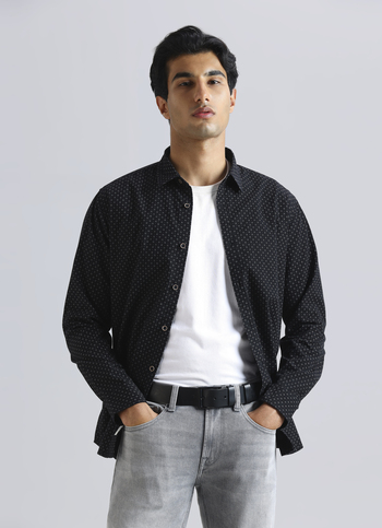 Black Geometric Print Full Sleeve Shirt