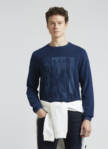 Blue Graphic Print Full Sleeve Sweatshirt