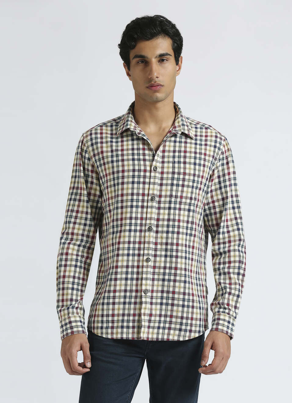 White Checked Full Sleeve Shirt, , large image number 1