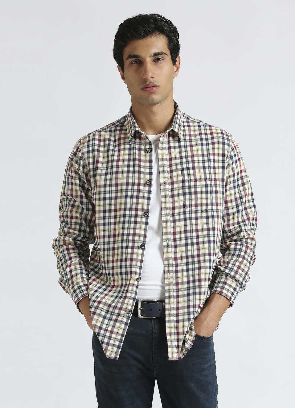White Checked Full Sleeve Shirt, , large image number 0