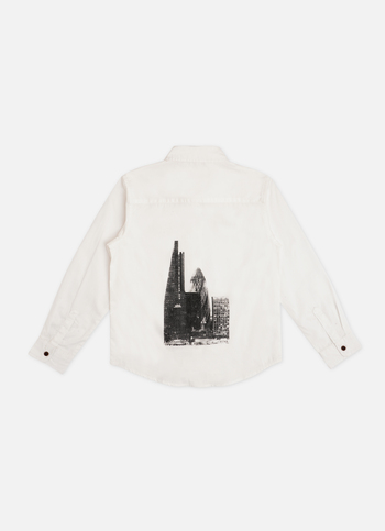 Boys White Back Print Full Sleeve Shirt