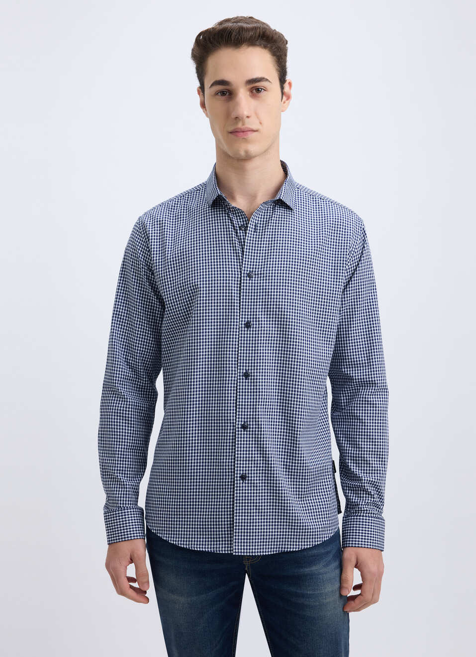 Men Blue Check Full Sleeve Shirt, , large image number 1