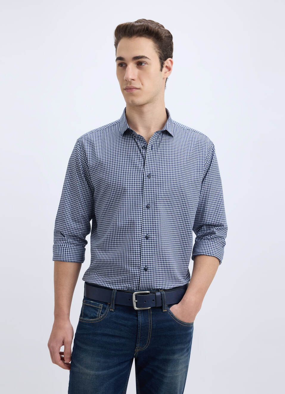 Men Blue Check Full Sleeve Shirt, , large image number 0
