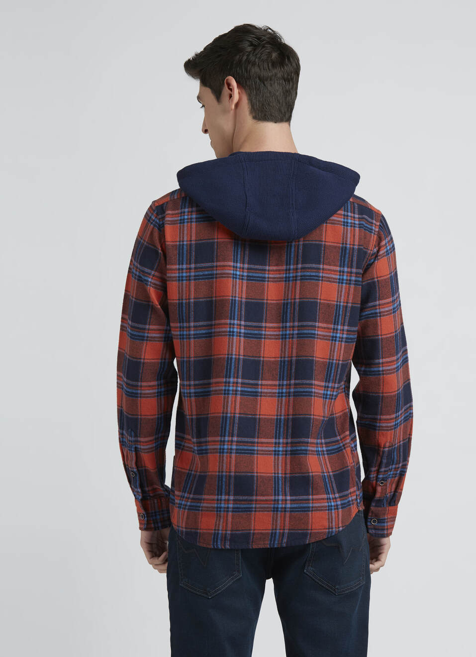 Navy Check Full Sleeve Hooded Shirt, , large image number 2