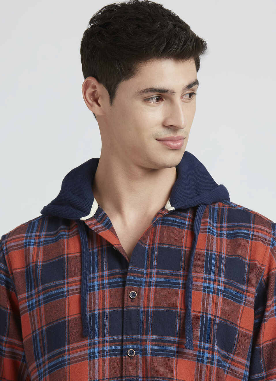 Navy Check Full Sleeve Hooded Shirt, , large image number 4