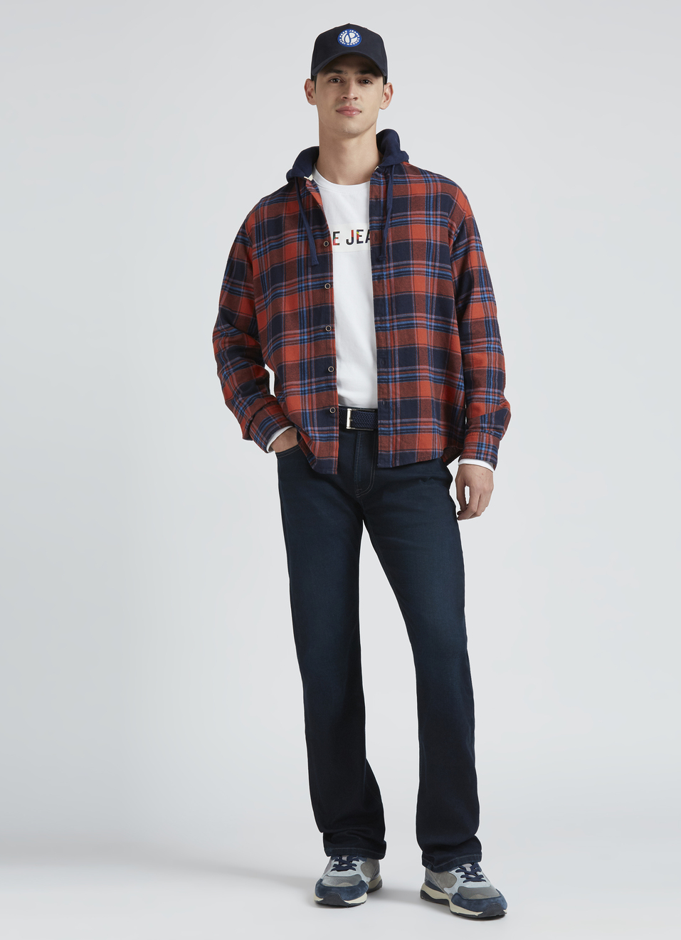 Navy Check Full Sleeve Hooded Shirt, , large image number 5